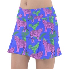 Pink Tigers On A Blue Background Classic Tennis Skirt by SychEva