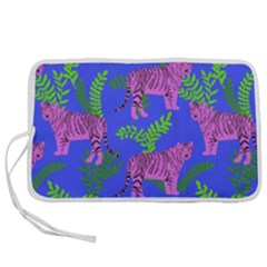 Pink Tigers On A Blue Background Pen Storage Case (m) by SychEva