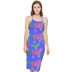 Pink Tigers On A Blue Background Bodycon Cross Back Summer Dress by SychEva