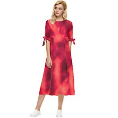 Cadmium Red Abstract Stars Bow Sleeve Chiffon Midi Dress