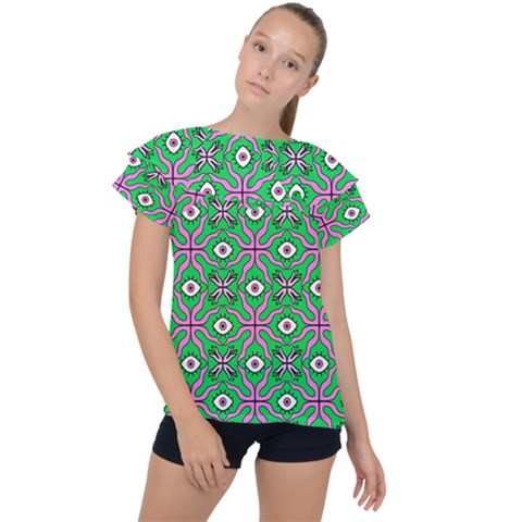 Abstract Illustration With Eyes Ruffle Collar Chiffon Blouse by SychEva