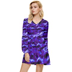 Purple  Waves Abstract Series No2 Tiered Long Sleeve Mini Dress by DimitriosArt