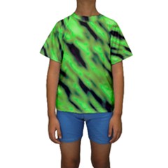 Green  Waves Abstract Series No7 Kids  Short Sleeve Swimwear by DimitriosArt