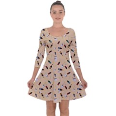 Festive Champagne Quarter Sleeve Skater Dress by SychEva