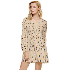 Festive Champagne Tiered Long Sleeve Mini Dress