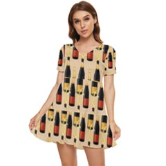 Champagne For The Holiday Tiered Short Sleeve Mini Dress by SychEva