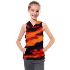 Red  Waves Abstract Series No13 Kids  Sleeveless Hoodie by DimitriosArt