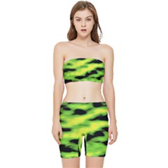 Green  Waves Abstract Series No12 Stretch Shorts And Tube Top Set by DimitriosArt