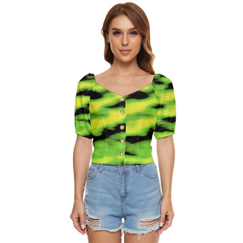 Green  Waves Abstract Series No12 Button Up Blouse by DimitriosArt