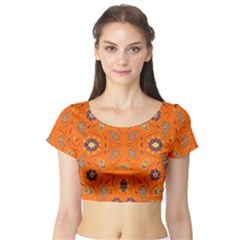 Floral Pattern Paisley Style  Short Sleeve Crop Top by Eskimos