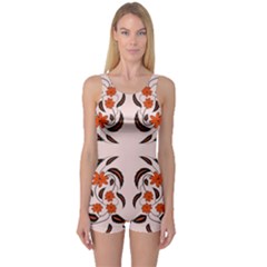 Floral Folk Damask Pattern  One Piece Boyleg Swimsuit by Eskimos