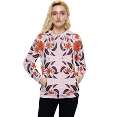 Floral Folk Damask Pattern  Women s Lightweight Drawstring Hoodie by Eskimos