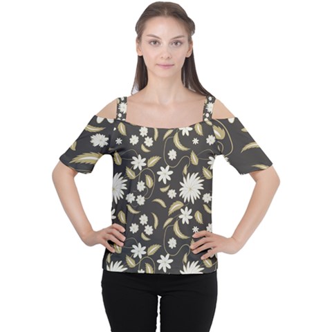 Folk Flowers Print Floral Pattern Ethnic Art Cutout Shoulder Tee by Eskimos