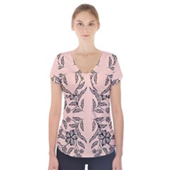 Floral Folk Damask Pattern  Short Sleeve Front Detail Top by Eskimos