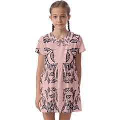 Floral Folk Damask Pattern  Kids  Asymmetric Collar Dress by Eskimos