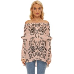 Floral Folk Damask Pattern  Off Shoulder Chiffon Pocket Shirt by Eskimos