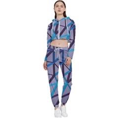 3d Lovely Geo Lines 2 Cropped Zip Up Lounge Set by Uniqued