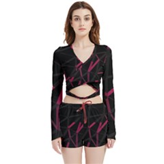 3d Lovely Geo Lines Viii Velvet Wrap Crop Top And Shorts Set by Uniqued