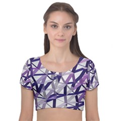 3d Lovely Geo Lines X Velvet Short Sleeve Crop Top  by Uniqued