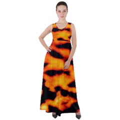 Orange Waves Abstract Series No2 Empire Waist Velour Maxi Dress by DimitriosArt