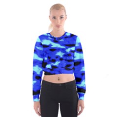 Blue Waves Abstract Series No11 Cropped Sweatshirt by DimitriosArt