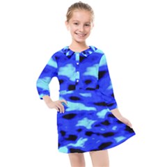 Blue Waves Abstract Series No11 Kids  Quarter Sleeve Shirt Dress by DimitriosArt