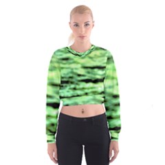 Green  Waves Abstract Series No13 Cropped Sweatshirt by DimitriosArt