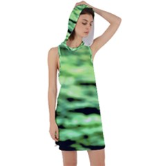 Green  Waves Abstract Series No13 Racer Back Hoodie Dress by DimitriosArt