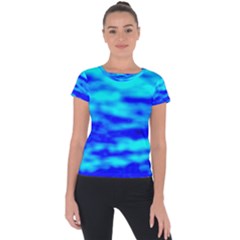 Blue Waves Abstract Series No12 Short Sleeve Sports Top  by DimitriosArt