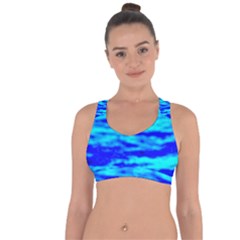 Blue Waves Abstract Series No12 Cross String Back Sports Bra by DimitriosArt