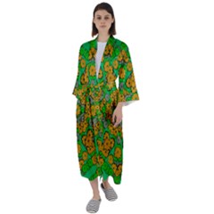 Stars Of Decorative Colorful And Peaceful  Flowers Maxi Satin Kimono by pepitasart