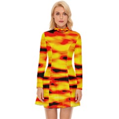 Red  Waves Abstract Series No16 Long Sleeve Velour Longline Dress by DimitriosArt