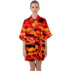 Red  Waves Abstract Series No17 Half Sleeve Satin Kimono  by DimitriosArt