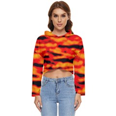 Red  Waves Abstract Series No17 Women s Lightweight Cropped Hoodie