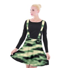 Green  Waves Abstract Series No14 Suspender Skater Skirt by DimitriosArt