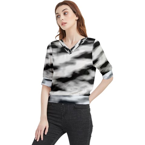 Black Waves Abstract Series No 2 Quarter Sleeve Blouse by DimitriosArt