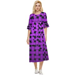 Weaved Bubbles At Strings, Purple, Violet Color Double Cuff Midi Dress