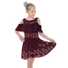 Red Gradient Butterflies Pattern, Nature Theme Kids  Shoulder Cutout Chiffon Dress by Casemiro