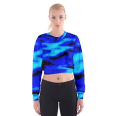 Blue Waves Abstract Series No13 Cropped Sweatshirt by DimitriosArt