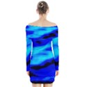 Blue Waves Abstract Series No13 Long Sleeve Off Shoulder Dress View2