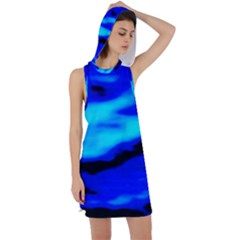 Blue Waves Abstract Series No13 Racer Back Hoodie Dress by DimitriosArt