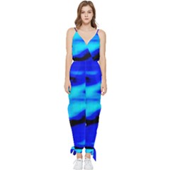 Blue Waves Abstract Series No13 Sleeveless Tie Ankle Chiffon Jumpsuit by DimitriosArt