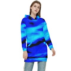 Blue Waves Abstract Series No13 Women s Long Oversized Pullover Hoodie by DimitriosArt