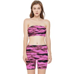 Pink  Waves Abstract Series No1 Stretch Shorts And Tube Top Set by DimitriosArt