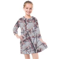 Botanical Scene Textured Beauty Print Kids  Quarter Sleeve Shirt Dress by dflcprintsclothing