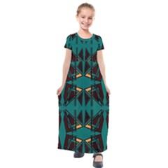 Abstract Geometric Design    Kids  Short Sleeve Maxi Dress by Eskimos