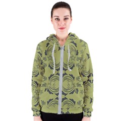 Floral Folk Damask Pattern Fantasy Flowers  Women s Zipper Hoodie