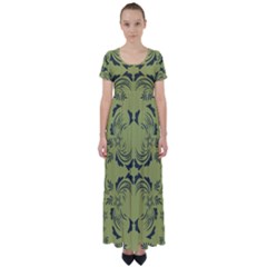 Floral Folk Damask Pattern Fantasy Flowers  High Waist Short Sleeve Maxi Dress by Eskimos