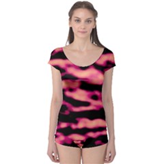 Pink  Waves Abstract Series No2 Boyleg Leotard  by DimitriosArt