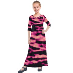 Pink  Waves Abstract Series No2 Kids  Quarter Sleeve Maxi Dress by DimitriosArt